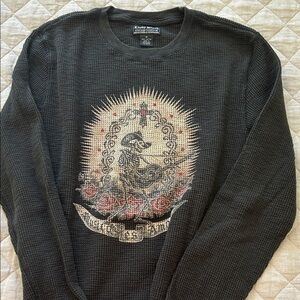 Lucky Brand “New” Men's vintage inspired Charcoal Graphic thermal Crewneck